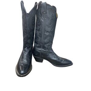 Justin Womans Vintage Black Leather Western mid Calf Boots 6.5B SKU 9561